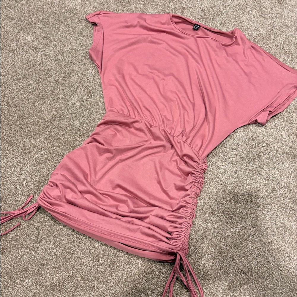 SHEIN Dusty Rose Ruched Side-Tie Tunic Top